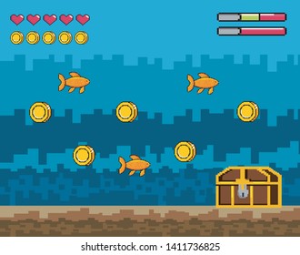 pixelated videogamen overwater scene with coffer