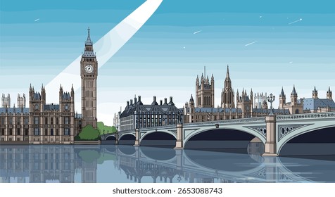 Uma Vista Pixelizada do Icônico Horizonte de Londres Apresentando as Casas do Parlamento e a Ponte de Westminster Iluminada por um Destaque Brilhante