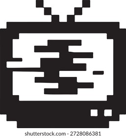 Pixelated vintage televisão com uma tela de brilho exibindo interferência de sinal isolado no fundo branco