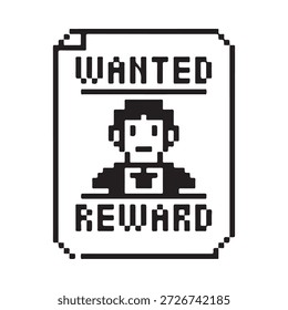Cartel pixelado de búsqueda con un retrato simple de una persona con una recompensa