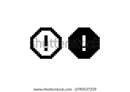 Pixelated warning or alert icon in 8-bit style Vector