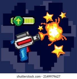 disparo de arma pixelada para videojuego