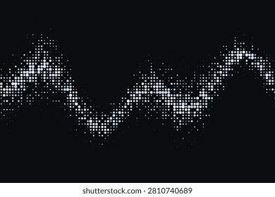 Pixelated white light wave pattern on black background, pixelart lightwave monochrome pixelgrid