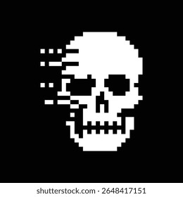 A pixelated white skull with a glitch effect on a black background, giving a digital or abstract feel. Perfect for gaming, cyber, or dark themes.
