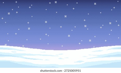 Pixelated Winter Snowscape with Falling Snowflakes