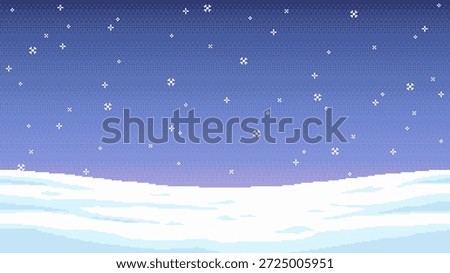Pixelated Winter Snowscape with Falling Snowflakes