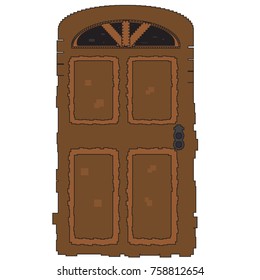 Pixelated wooden door isolated on white background, Vector illustration