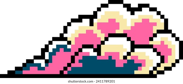 Pixelated Y2K cloud. Pixel art 1990s 2000s. Vector.