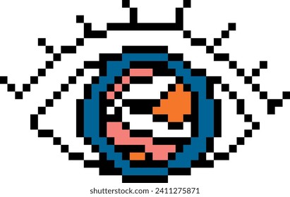 Pixelated Y2K eye. Pixel art 1990s 2000s. Vector.