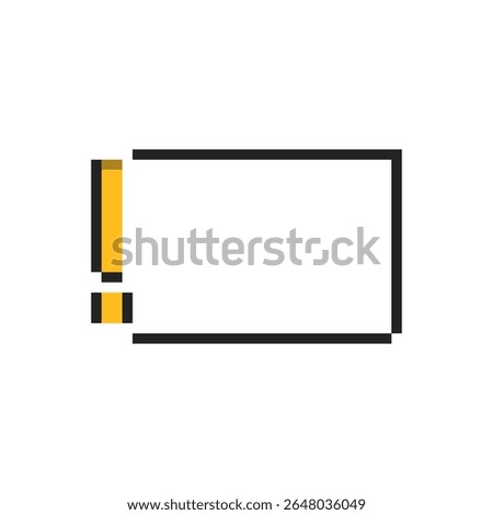 Pixelated yellow exclamation mark inside an outlined box, representing alert or attention in retro 8 bit graphic style.