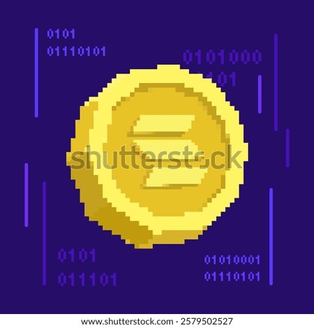 Pixeled 3D Cryptocurrency Solana Token Illustration In Flat Design. Perfect For Blockchain, SOL, Trading, Digital Currency, Financial Growth, Business Innovation, Technology, And Investment Concepts.