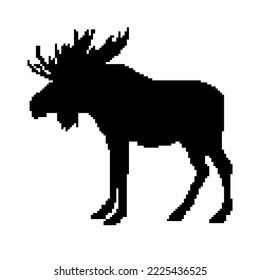 Pixeled elk, vector illustration. Winter ugly Christmas sweater element. Knitted, crotchet moose. Isolated object on white background