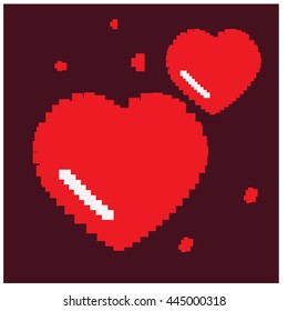 Pixeled heart, video game, Vector illustration