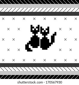 Pixeled ornament with couple cats