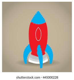 Pixeled rocket, video game, Vector illustration