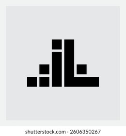 Pixel-Inspired IL Monogram: Bold Black Building Block Design on Subtle Gray Canvas. Ideal for Technology Branding, Digital Agencies, and Contemporary Business Identity Systems.