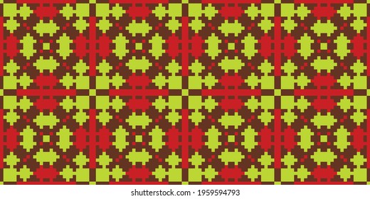 Pixelization background 8 bit seamless pattern. Vector illustration  Colors:  Venetian Red, Hairy Heath, Fuego