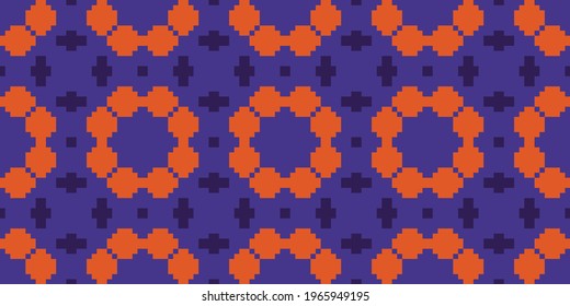 Pixelization background 8 bit seamless pattern. Vector illustration  Colors:  Dark Slate Blue, Violent Violet, Chilean Fire