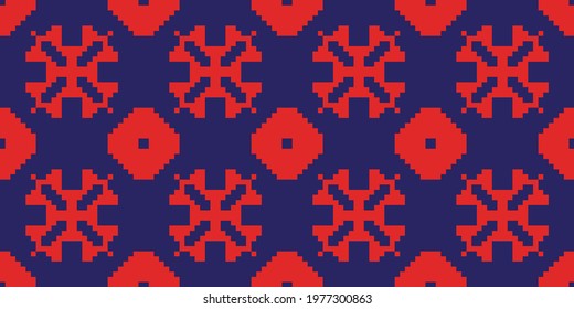 Pixelization background 8 bit seamless pattern. Vector illustration  Colors:  Midnight Blue, Persian Red