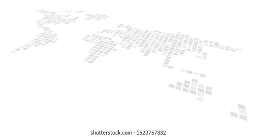 Pixelized map of World. Side perspective. Black vector map.