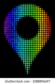Pixel-like bright halftone map pointer icon drawn with spectrum color tinges with horizontal gradient on a black background.