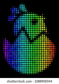 Pixel-like impressive halftone hatch chick icon using spectrum color tinges with horizontal gradient on a black background. Multicolored vector concept of hatch chick illustration formed of circle items.