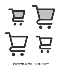 Icono perfecto de la vagoneta de compras construida originalmente en dos cuadrículas base de 32 x 32 y 24 x 24 píxeles. En versiones de dos colores y de un solo color. trazos editables	