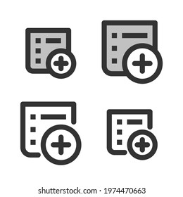 Pixel-perfect linear icon of adding bulleted list built on two base grids of 32x32 and 24x24 pixels. The initial base line weight is 2 pixels. In two-color and one-color versions. Editable strokes