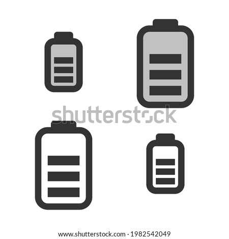 Pixel-perfect linear icon of battery three quarters charge built on two base grids of 32x32 and 24x24 pixels. The initial line weight is 2 pixels. In two-color and one-color versions. Editable strokes