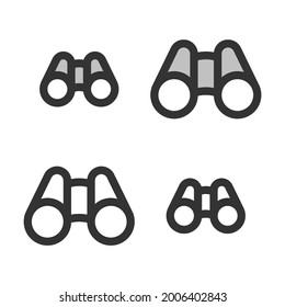 Pixel-perfect linear icon of binoculars originally built on two base grids of 32 x 32 and 24 x 24 pixels.  In two-color and one-color versions. Editable strokes	