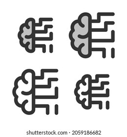 Pixel-perfect linear icon of brain as central processing unit built originally on two base grids of 32x32 and 24x24 pixels. Artificial intelligence concept. Editable strokes