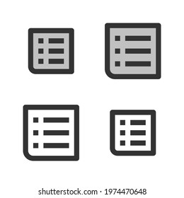 Pixel-perfect linear icon of a bulleted list built on two base grids of 32x32 and 24x24 pixels. The initial base line weight is 2 pixels. In two-color and one-color versions. Editable strokes