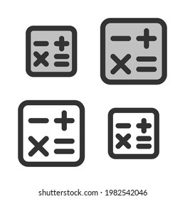 Pixel-perfect linear icon of calculator built on two base grids of 32 x 32 and 24x24 pixels. The initial base line weight is 2 pixels. In two-color and one-color versions. Editable strokes