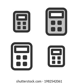 Icono lineal de la calculadora, perfecto para píxeles, construido sobre dos cuadrículas base de 32 x 32 y 24x24 píxeles. El peso inicial de la línea base es de 2 píxeles. En versiones de dos colores y de un solo color. trazos editables