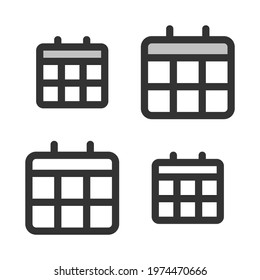 Pixel-perfect linear icon of calendar or schedule built on two base grids of 32x32 and 24x24 pixels. The initial base line weight is 2 pixels. In two-color and one-color versions. Editable strokes