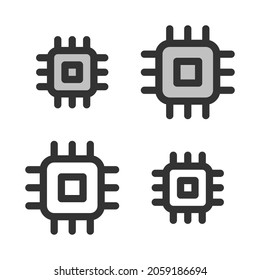 Pixel-perfect linear icon of central processing unit built originally on two base grids of 32x32 and 24x24 pixels. In two-color and one-color versions. Editable strokes