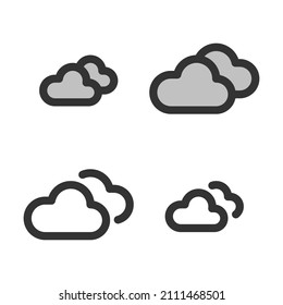 Pixel-perfect linear icon of clouds (cloudy weather) built originally on two base grids of 32 x 32 and 24 x 24 pixels. In two-color and one-color versions. Editable strokes