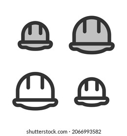 Pixel-perfect  linear  icon of construction safety helmet built originally on two base grids of 32 x 32 and 24 x 24 pixels. In two-color and one-color versions. Editable strokes