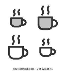 Pixel-perfect linear icon of cup of hot coffee or tea built on two base grids of 32 x 32 and 24 x 24 pixels for easy scaling. In two-color and one-color versions. Editable strokes