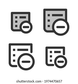 Pixel-perfect linear icon of deleting bulleted list built on two base grids of 32x32 and 24x24 pixels. The initial base line weight is 2 pixels. In two-color and one-color versions. Editable strokes
