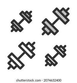 Pixel-perfect  linear  icon of dumbbell built originally on two base grids of 32 x 32 and 24 x 24 pixels. In two-color and one-color versions. Editable strokes