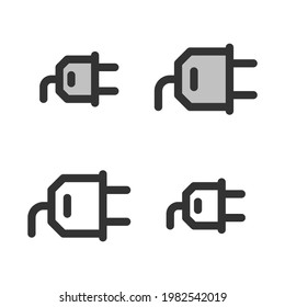 Pixel-perfect linear icon of electric plug built on two base grids of 32x32 and 24x24 pixels. The initial base line weight is 2 pixels. In two-color and one-color versions. Editable strokes