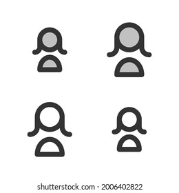 Pixel-perfect linear icon of a female user picture built originally on two base grids of 32 x 32 and 24 x 24 pixels for easy scaling. In two-color and one-color versions. Editable strokes	