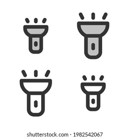 Icono lineal de la linterna de la luz de cáscara, perfecto para píxeles, construido sobre dos cuadrículas base de 32x32 y 24x24 píxeles. El peso inicial de la línea base es de 2 píxeles. En versiones de dos colores y de un solo color. trazos editables