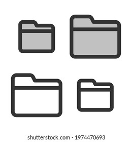 Pixel-perfect linear icon of a folder built on two base grids of 32 x 32 and 24 x 24 pixels. The initial base line weight is 2 pixels. In two-color and one-color versions. Editable strokes