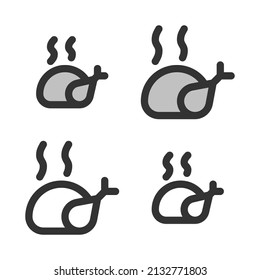 Pixel-perfect  linear  icon of fried chicken  built originally on two base grids of 32 x 32 and 24 x 24 pixels. In two-color and one-color versions. Editable strokes