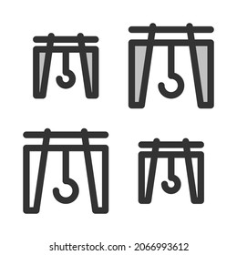 Pixel-perfect  linear  icon of gantry crane built originally on two base grids of 32 x 32 and 24 x 24 pixels. In two-color and one-color versions. Editable strokes