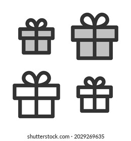 Pixel-perfect linear  icon of gift box  built originally on two base grids of 32 x 32 and 24 x 24 pixels. In two-color and one-color versions. Editable strokes	