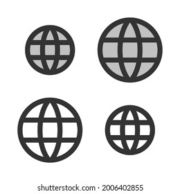 Pixel-perfect linear icon of globe built originally on two base grids of 32 x 32 and 24 x 24 pixels for easy scaling. In two-color and one-color versions. Editable strokes	