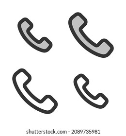 Pixel-perfect linear icon of handset built originally on two base grids of 32 x 32 and 24 x 24 pixels. In two-color and one-color versions. Editable strokes